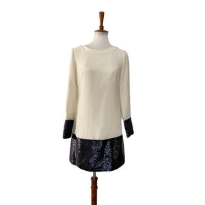Trina Turk Womens Shift Dress Sequin Long Sleeve White Size 0
